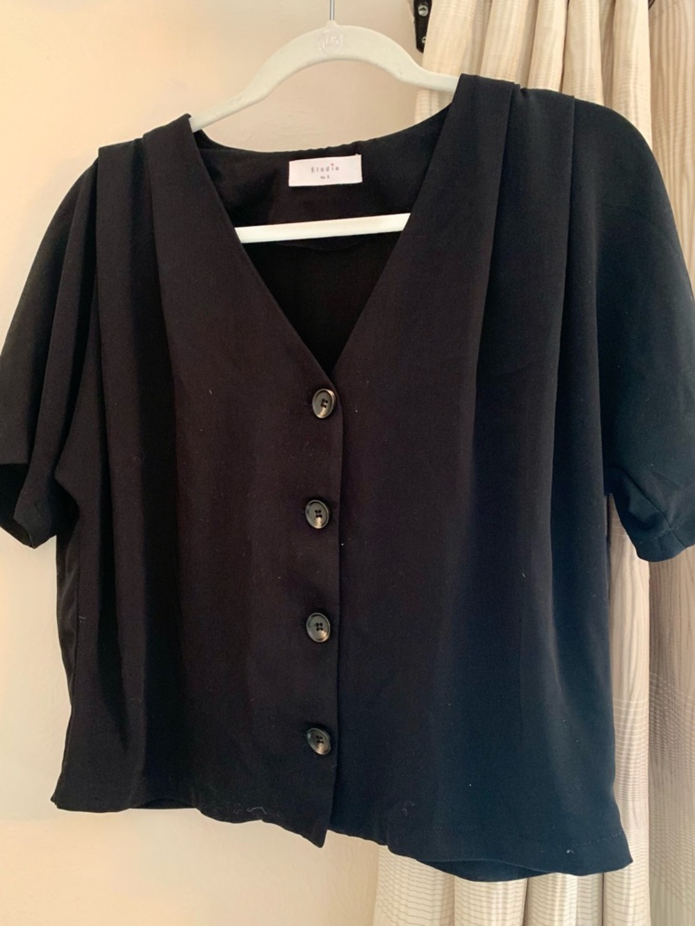 Elodie Black Button-Front V-Neck Top